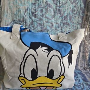 Disney Canvas Tote Bag in White, Blue & Yellow with Donald Duck Print